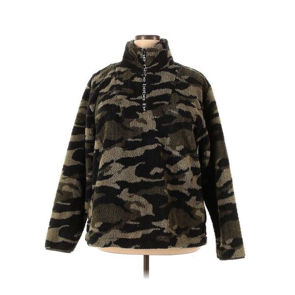 NEW Bebe Sport Fleece Pullover 1/4 Zip Sweatshirt Size Medium Green Camo - Picture 1 of 10